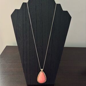 Avon Vintage Chic Silver Necklace with Pink Teardrop Pendant